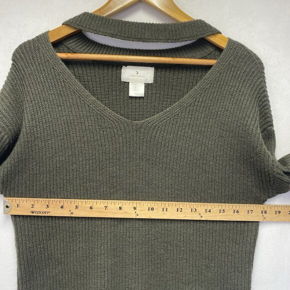 Ruby Moon Ribbed Knit Cut-Out Sleeves & Neck Pullover Sweater Women Small Green - Picture 5 of 14